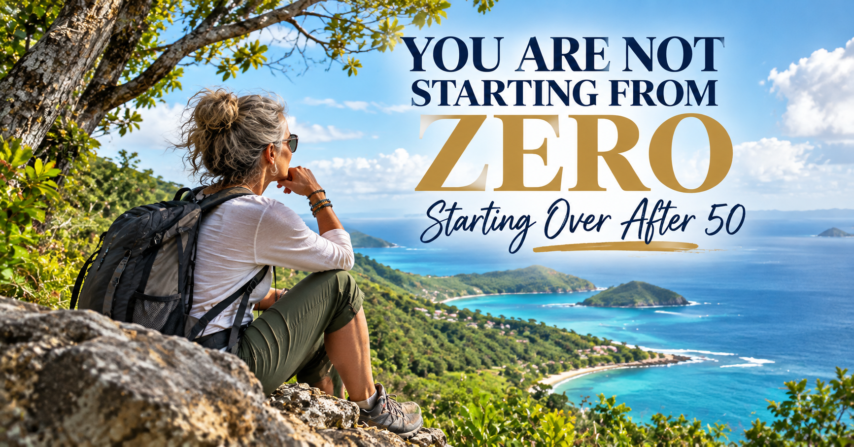 Woman starting over after 50 overlooking the ocean, representing midlife reinvention and rebuilding your life.